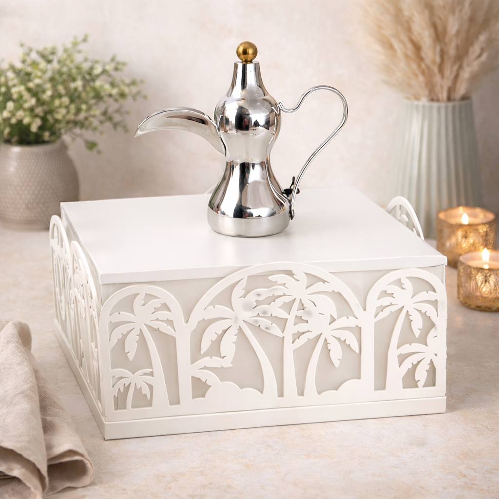 Plexi Square Serving Box with Arabic Motif, Transparent Plexiglass