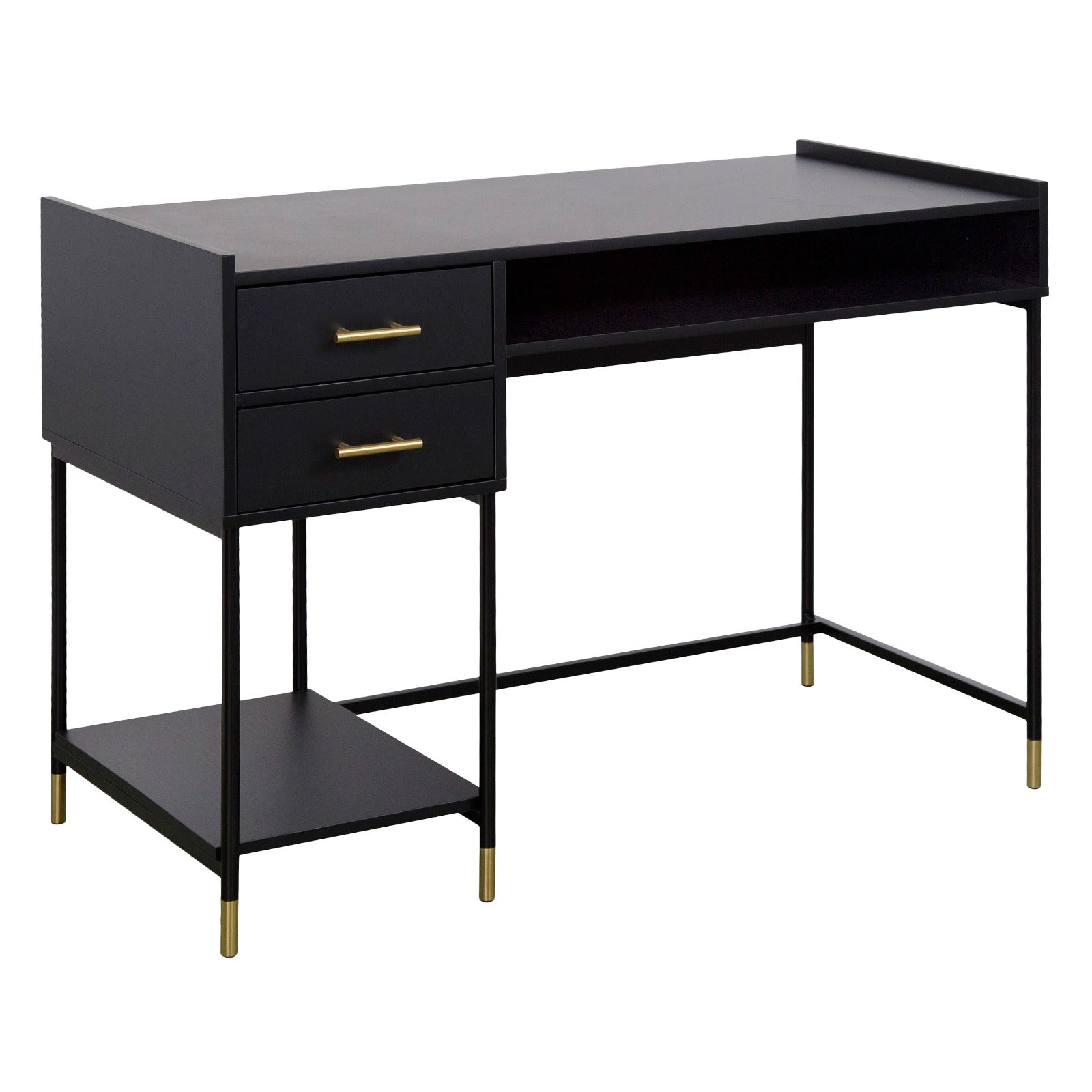 Black Desk with 2 Drawers and Shelf