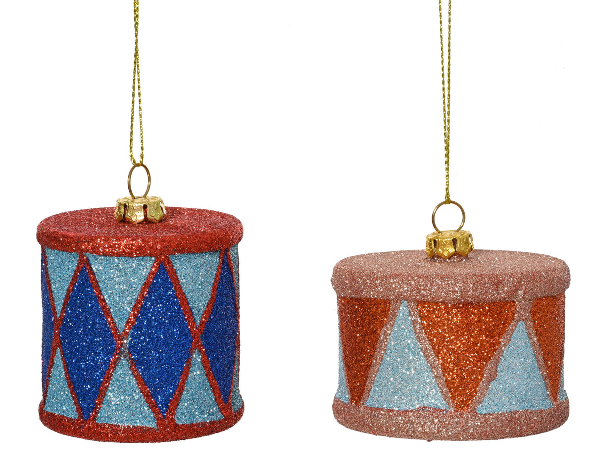 Instrument Polystyrene Glitter Drum Ornament - Shatterproof, 7.5x7.5x6cm