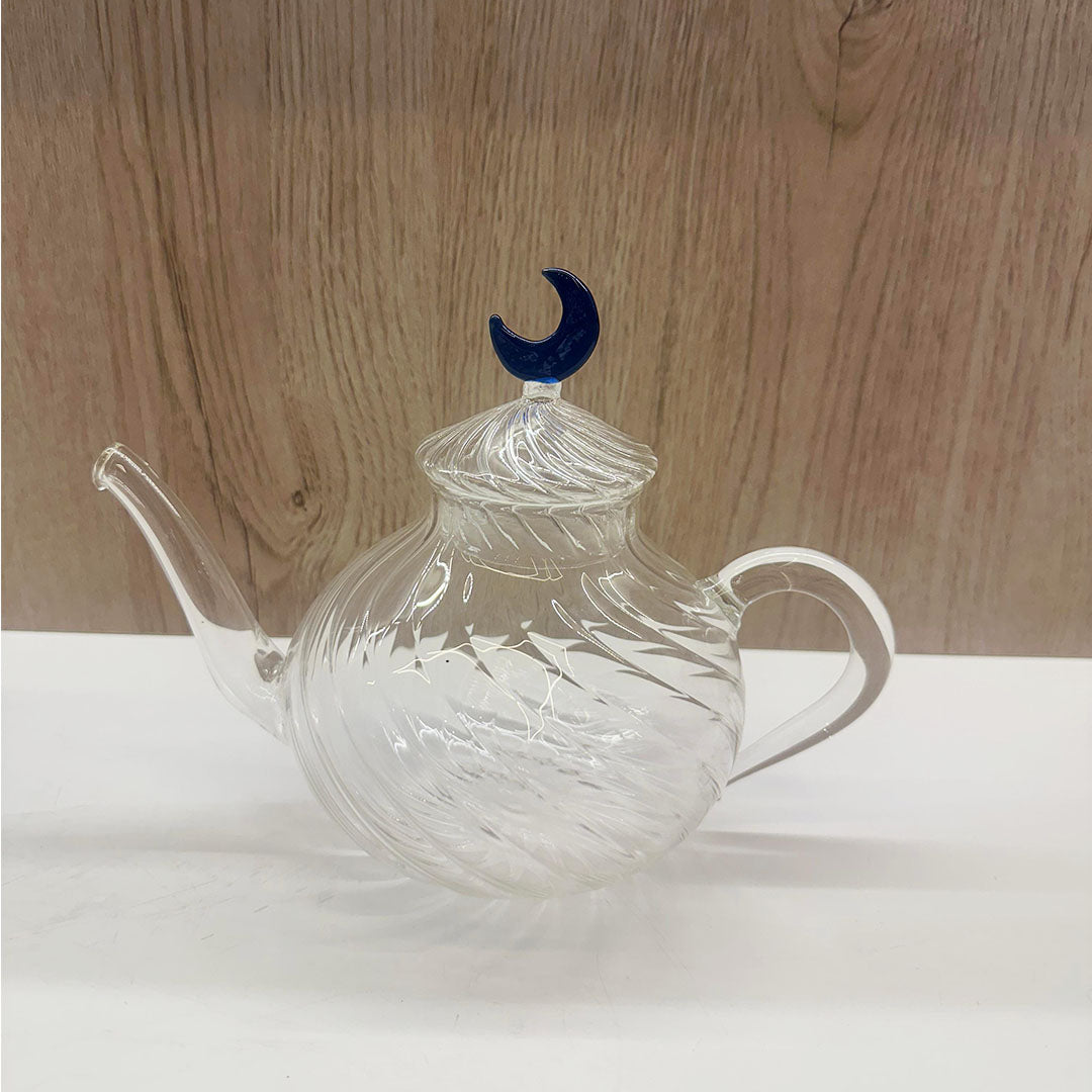 Handmade Glass Teapot Round with Decorative Lid