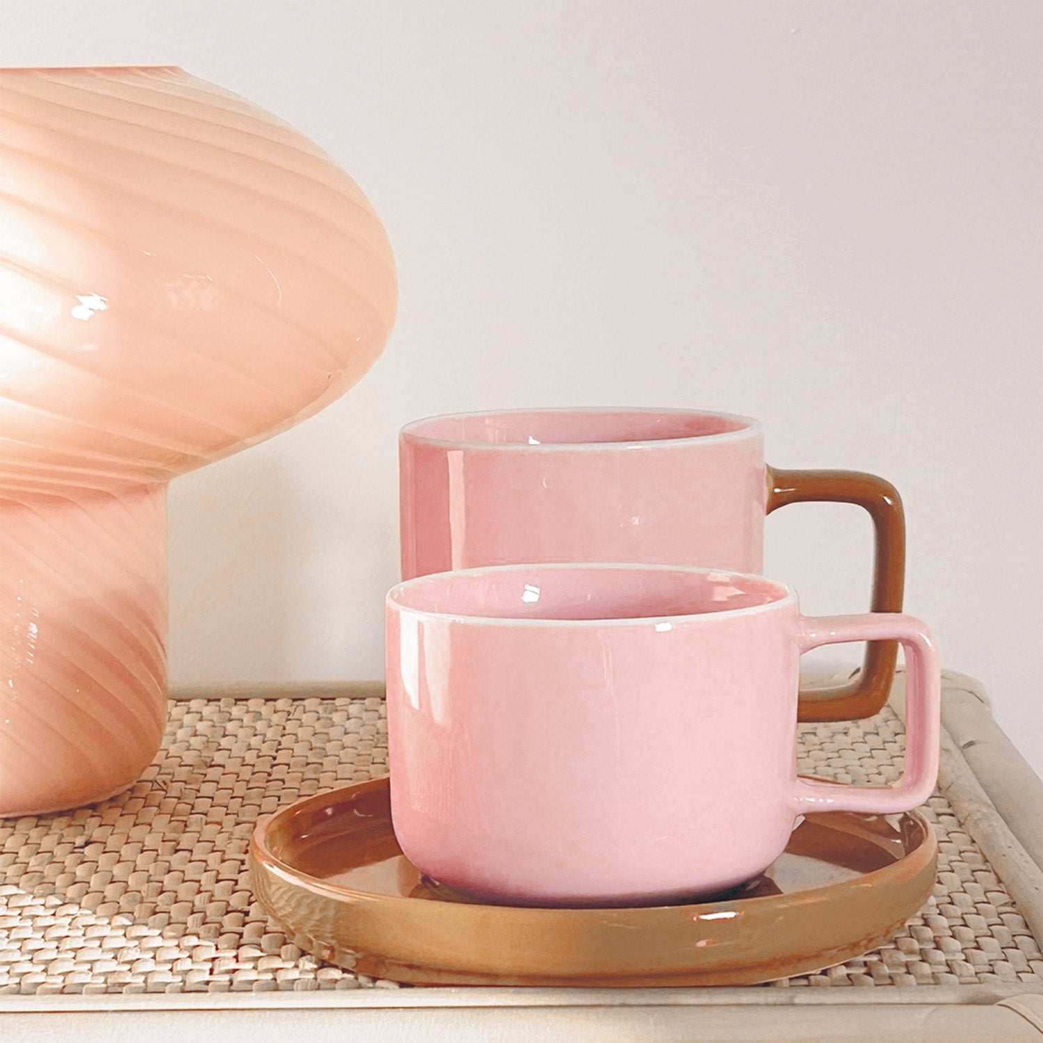 Chic Mug with Saucer Two-Tone Earthenware Cup Set for Kitchen