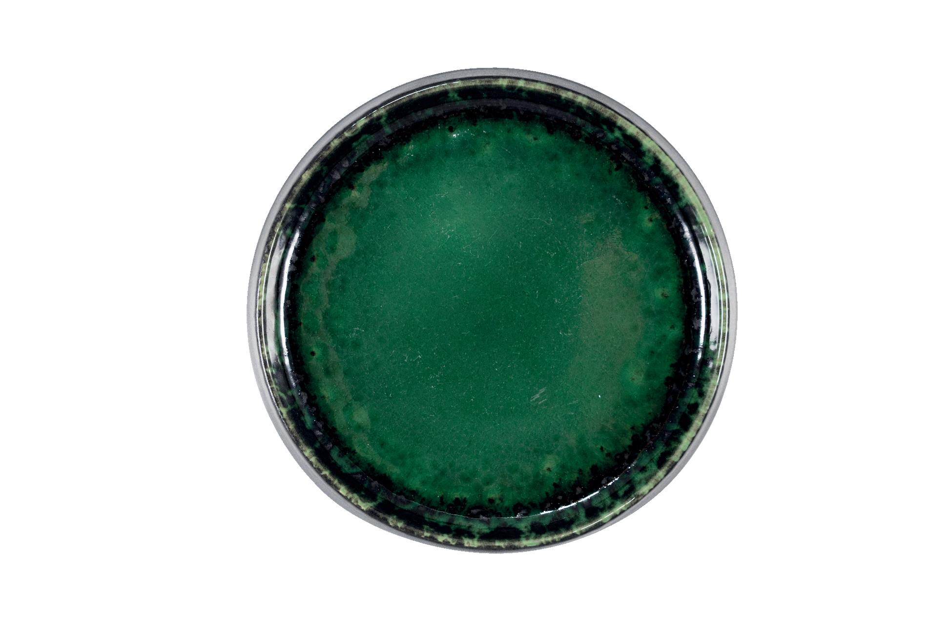 Round Black and Green Dessert Plate, Stoneware, Unique Modern Tableware