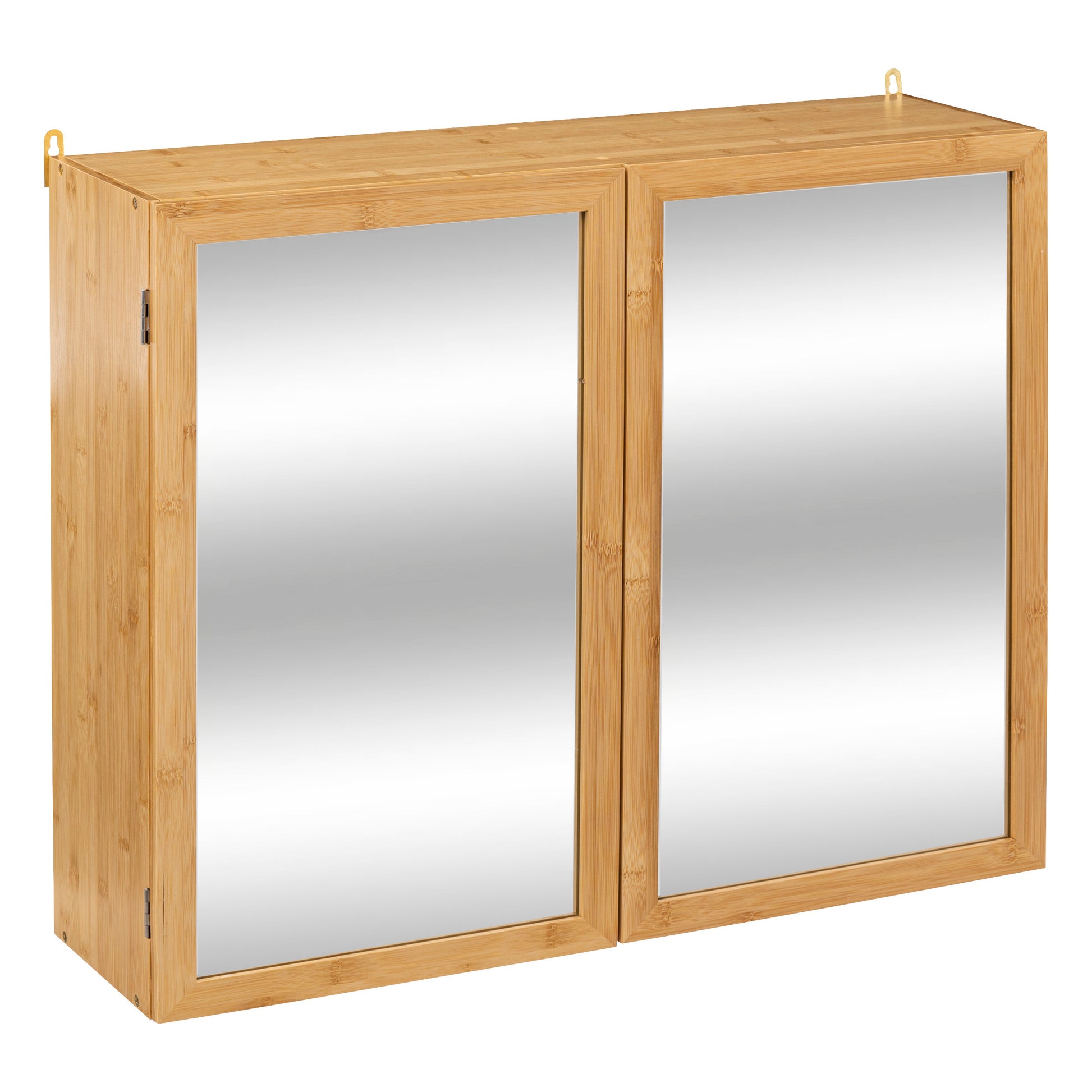Double Mirror Cabinet with Glass, Bamboo, and MDF