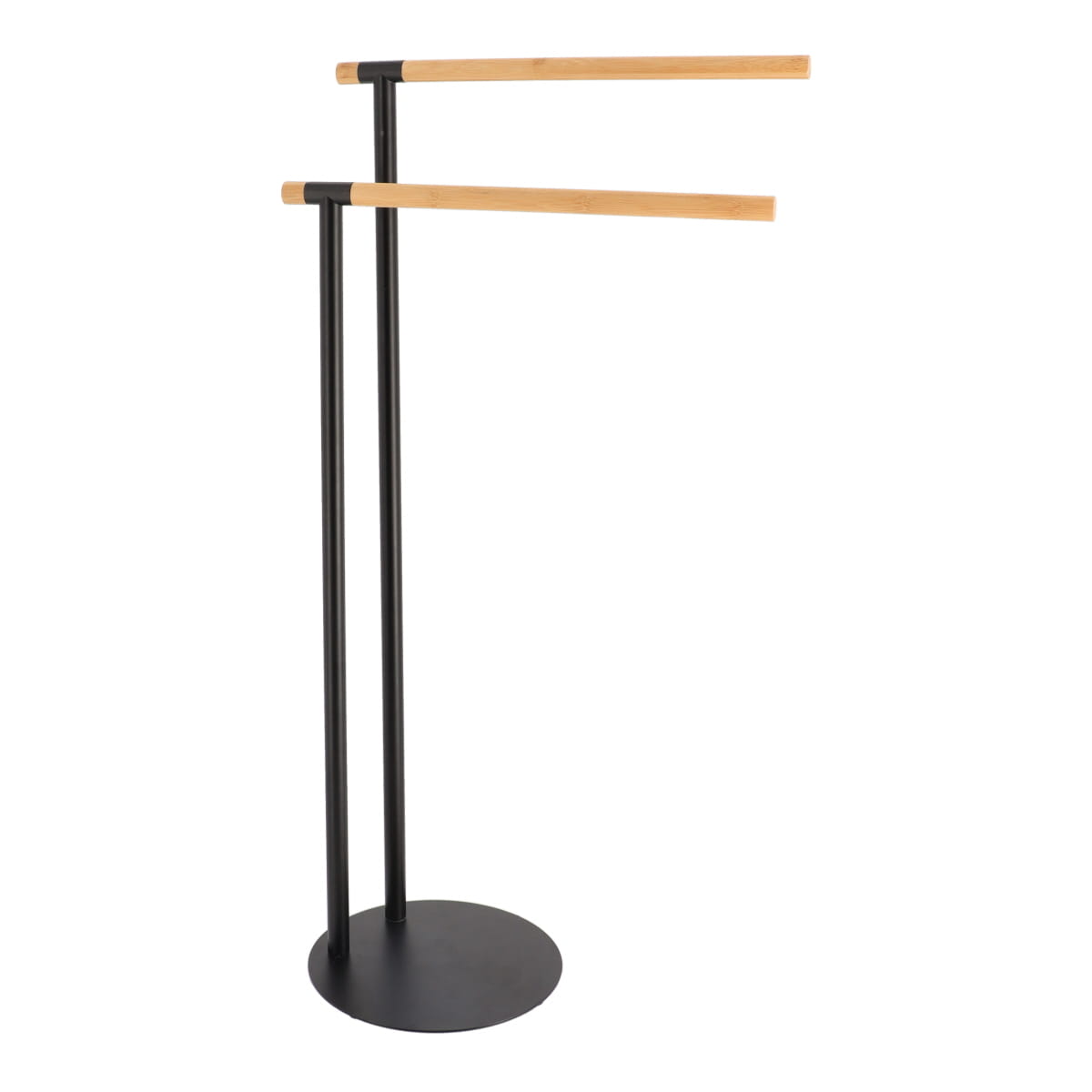 Metal Towel Rack with 2 Bamboo Bars, Freestanding Bathroom Organizer