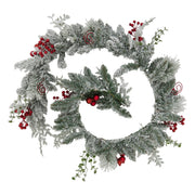 Snow-Frosted Red Berry Garland, 180 cm Flocked Pine with Red Berries