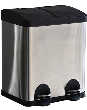 Recycling Bin with Dual Compartments, Stainless Steel