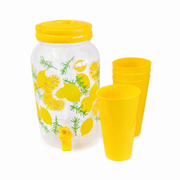 PLASTIC DRINK DISPENSER WITH CUPS “LEMON” WITH SPOUT