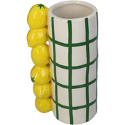Vase Lemon Stoneware Yellow Decorative Accent with Embossed Handle