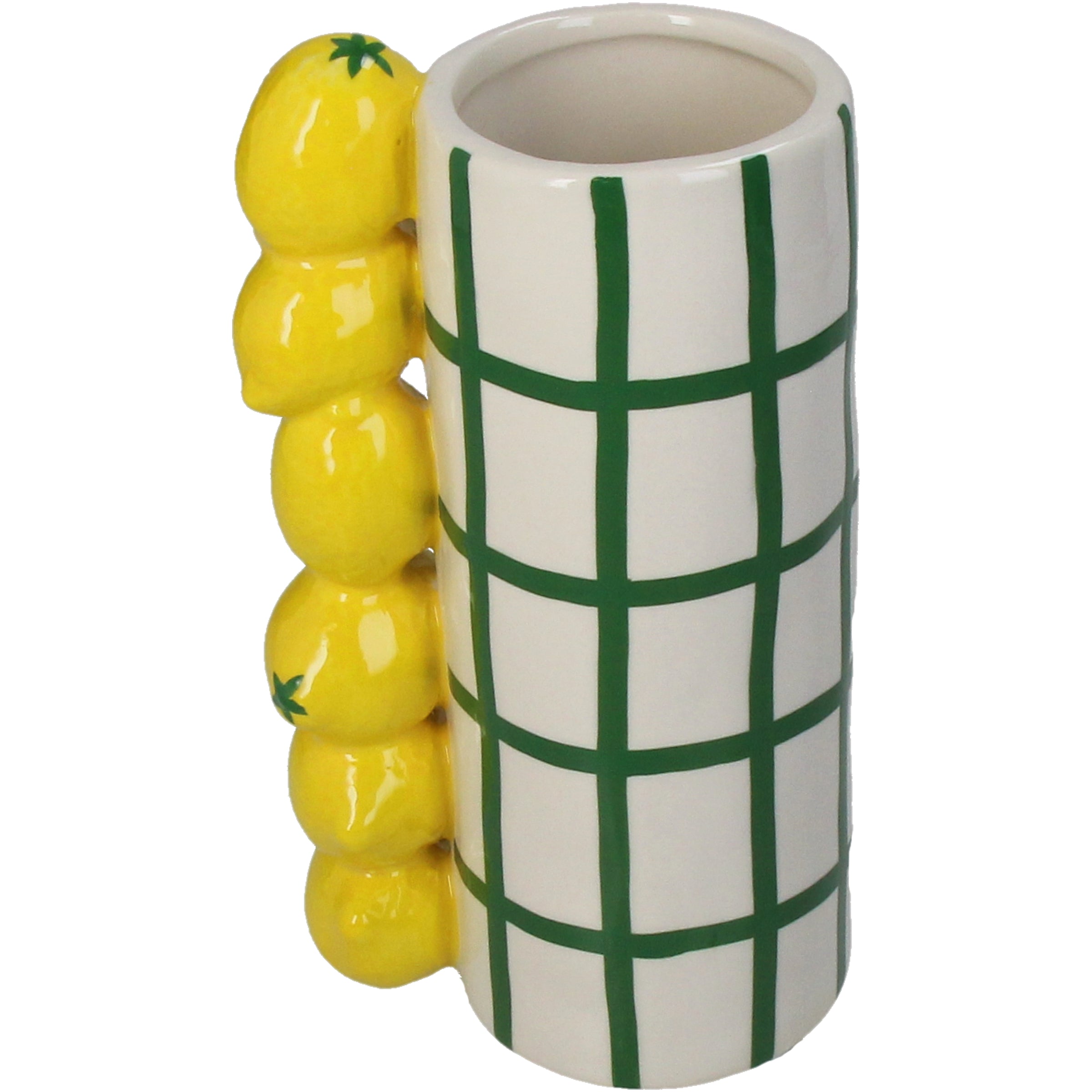 Vase Lemon Stoneware Yellow Decorative Accent with Embossed Handle