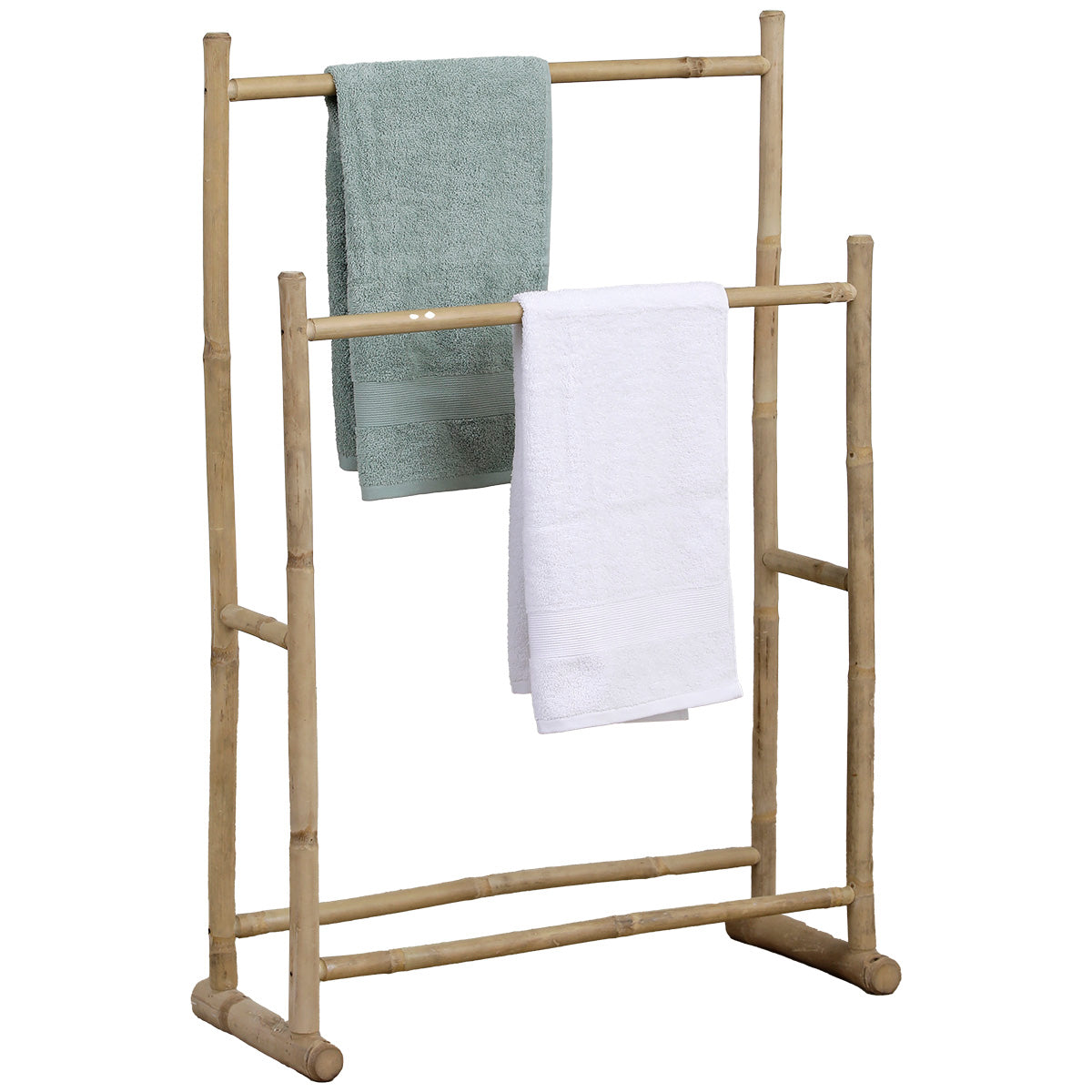 Bamboo Cane Towel Rack with 2 Bars for Bathroom Storage