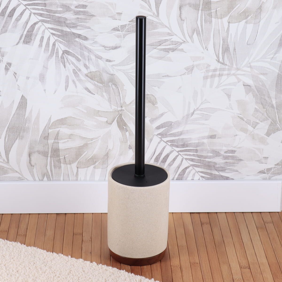 Toilet Brush Acacia Polyresin Bathroom Accessory Natural Finish