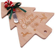 Christmas Cheese Plate Bamboo with Knife - Tree-Shaped Serving Board