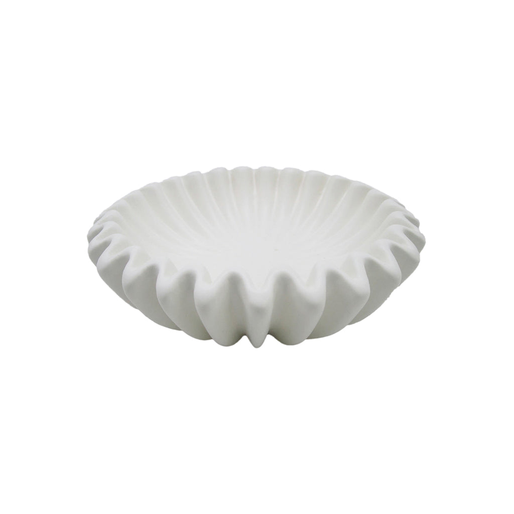 White Decorative Ruffle Bowl Resin Centerpiece for Home or Garden