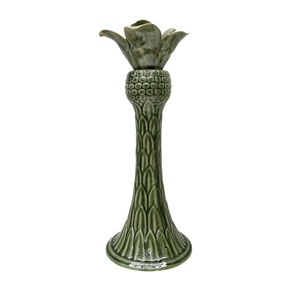 Palm Candle Holder Green Ceramic Decorative Table Accent