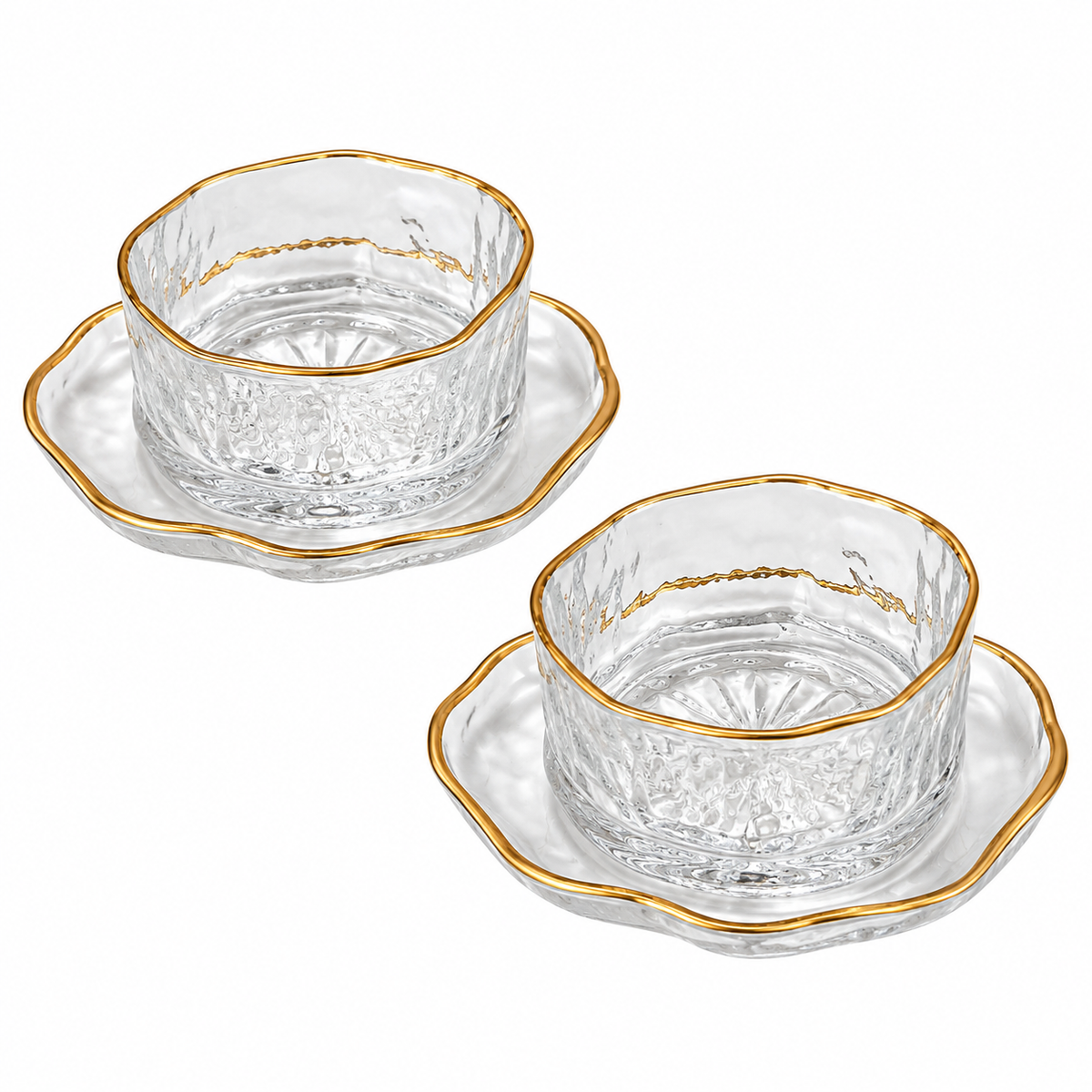 Transparent Glass Bowl with Plate & Gold Rim (6pcs)