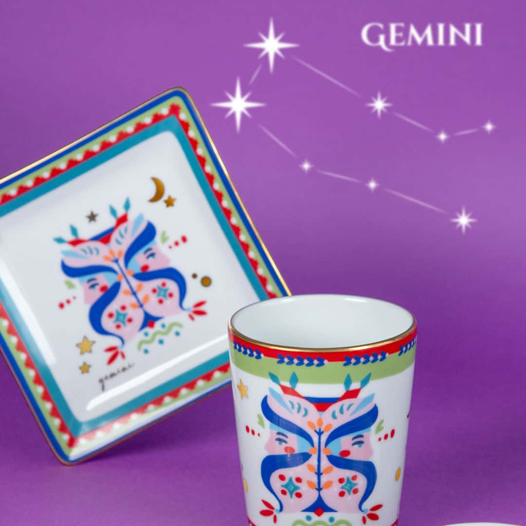 Cup with Lid & Saucer Gemini - Porcelain Zodiac Vibe Tea & Coffee Mug