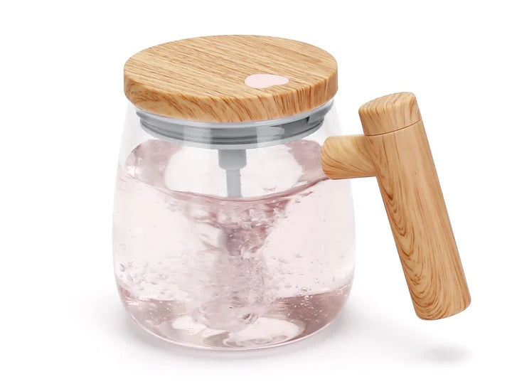 Glass Electric Self-Stirring Coffee Mug with Lid & Handle