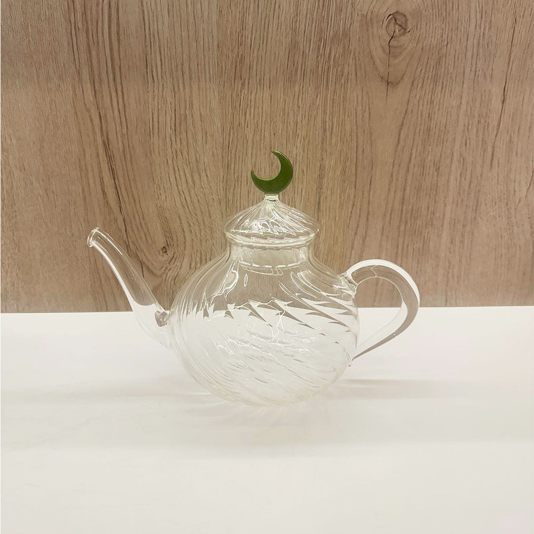 Handmade Glass Teapot Round with Decorative Lid
