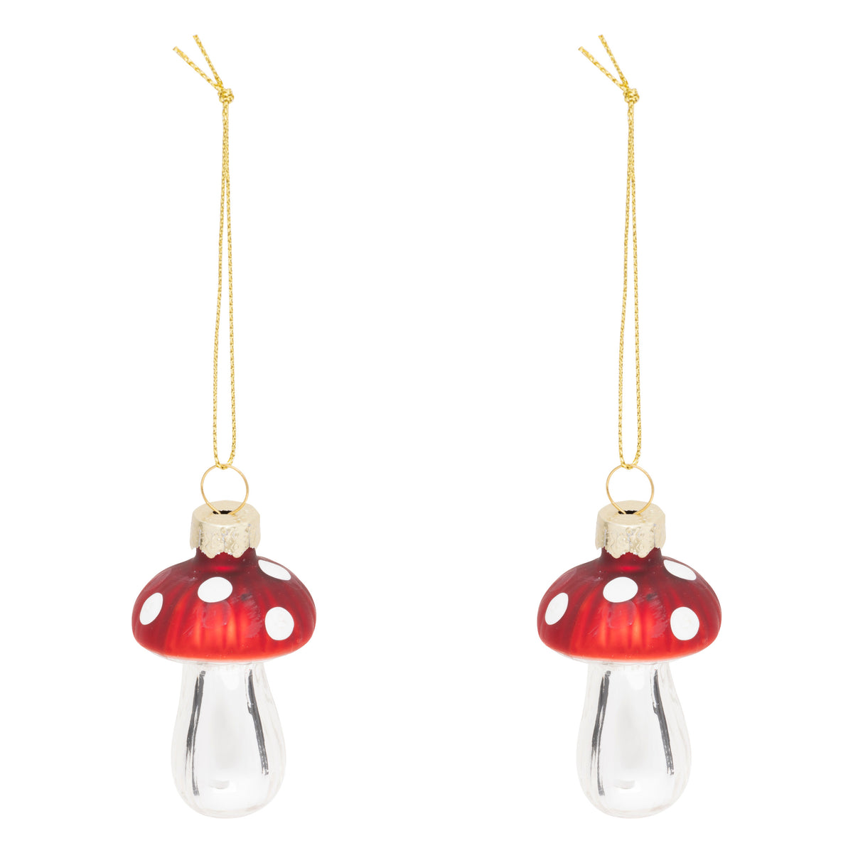 Set of 2 Mushroom Decorations - Glass Red & White Hanging Ornaments