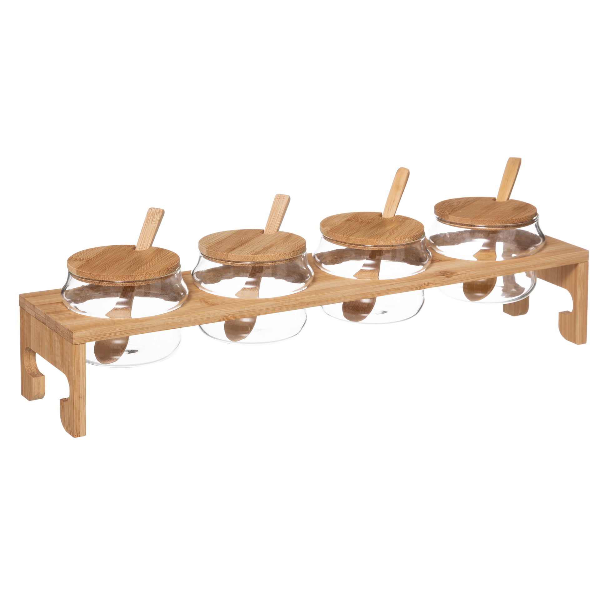Glass Jar Set with Bamboo Rack - 4 Pieces