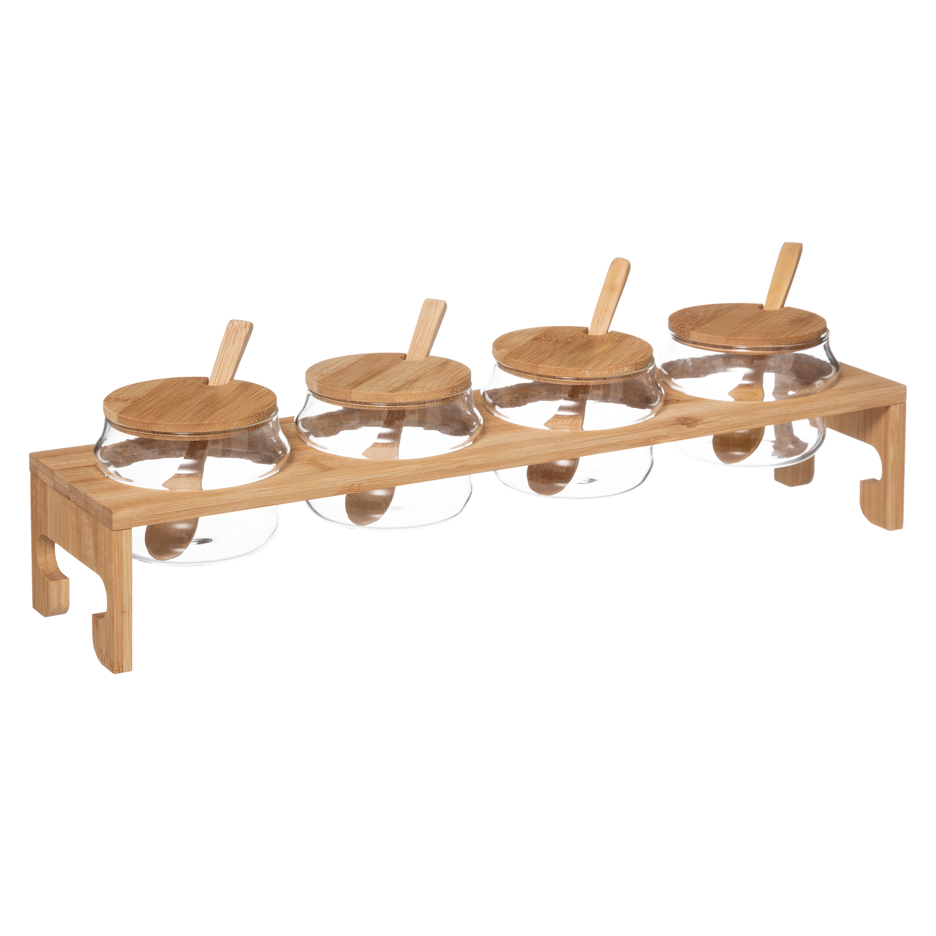 Glass Jar Set with Bamboo Rack - 4 Pieces