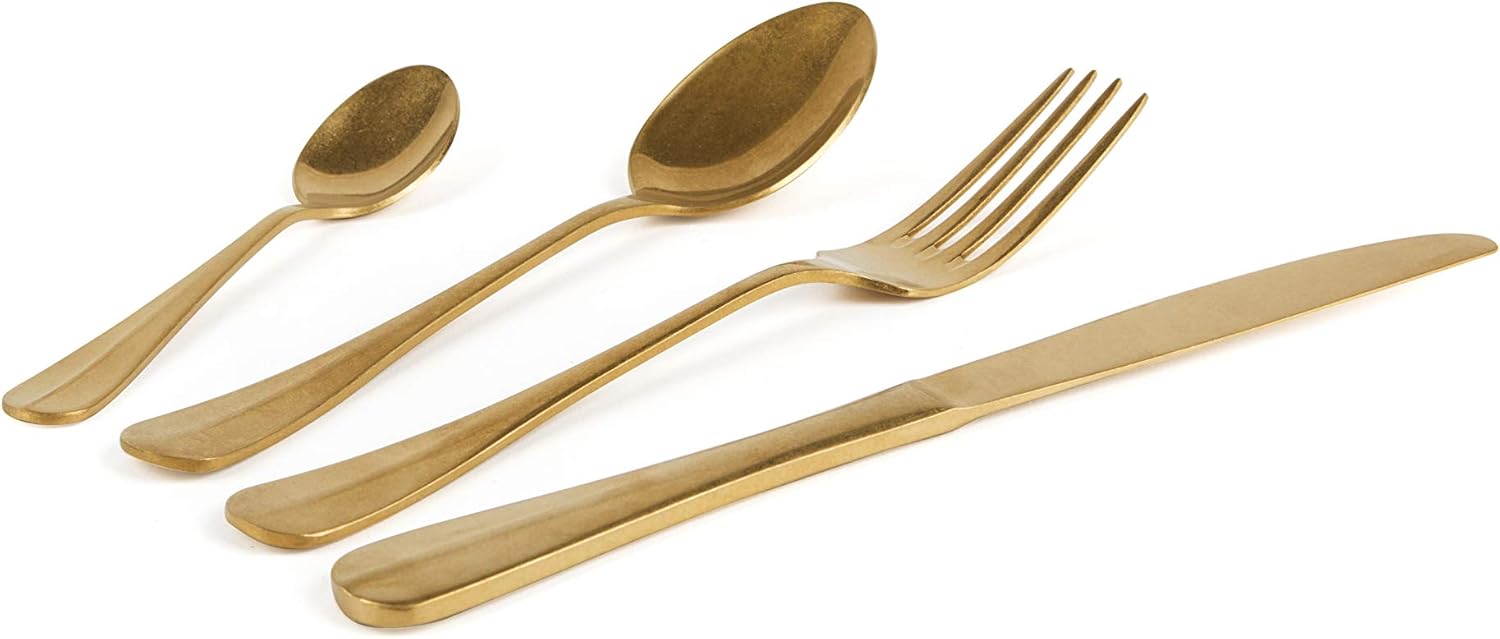 Vintage Gold Cutlery Set, 24-Piece Stainless Steel Retro Flatware