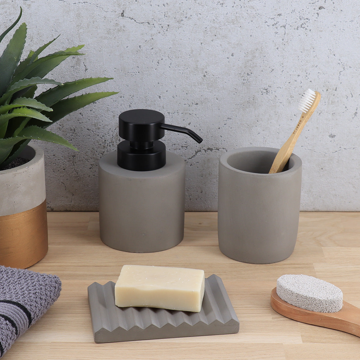 Cement Soap Dispenser Modern Grey Bathroom Accessory 320ml