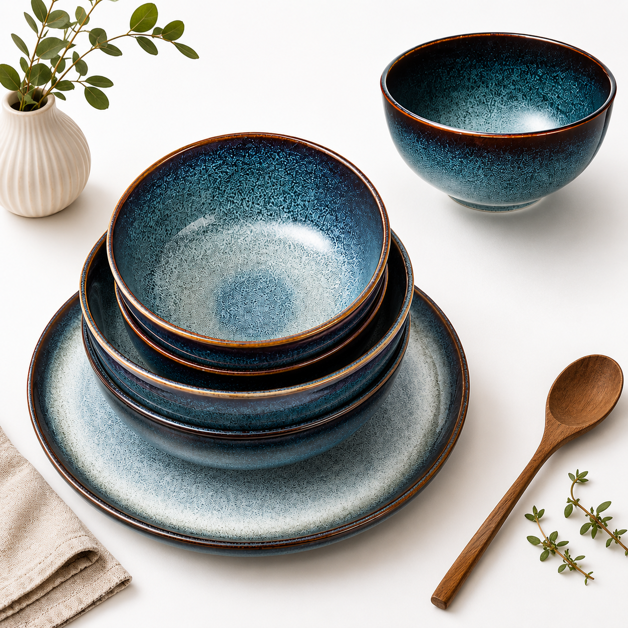 Ocean Blue Small Bowl with Golden-Brown Rim