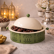 Metal Dome Covered Serving Bowl 25cm Diameter Palm Pattern