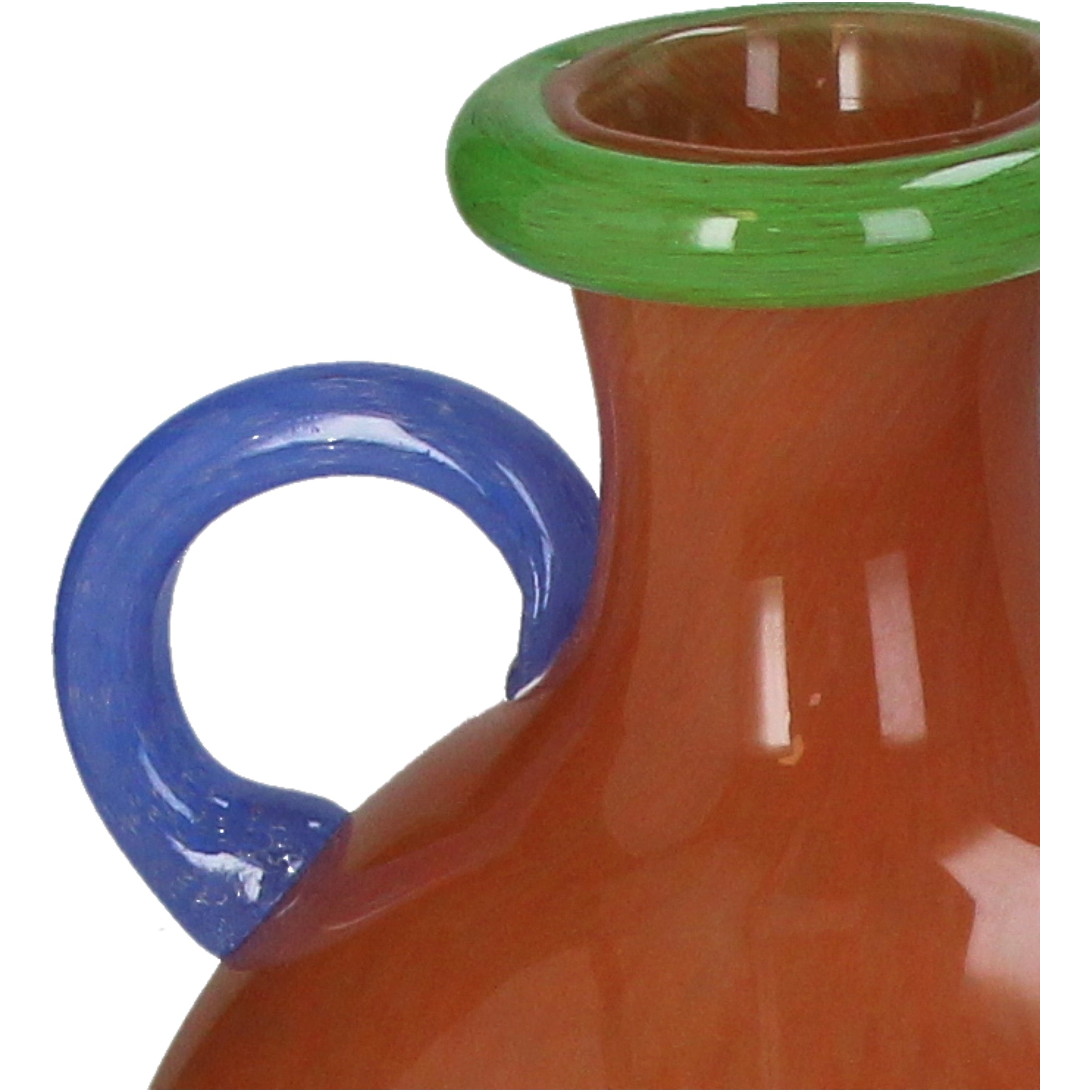 Vase Glass Multicolor Decorative Red Glass Vase with Blue Handle