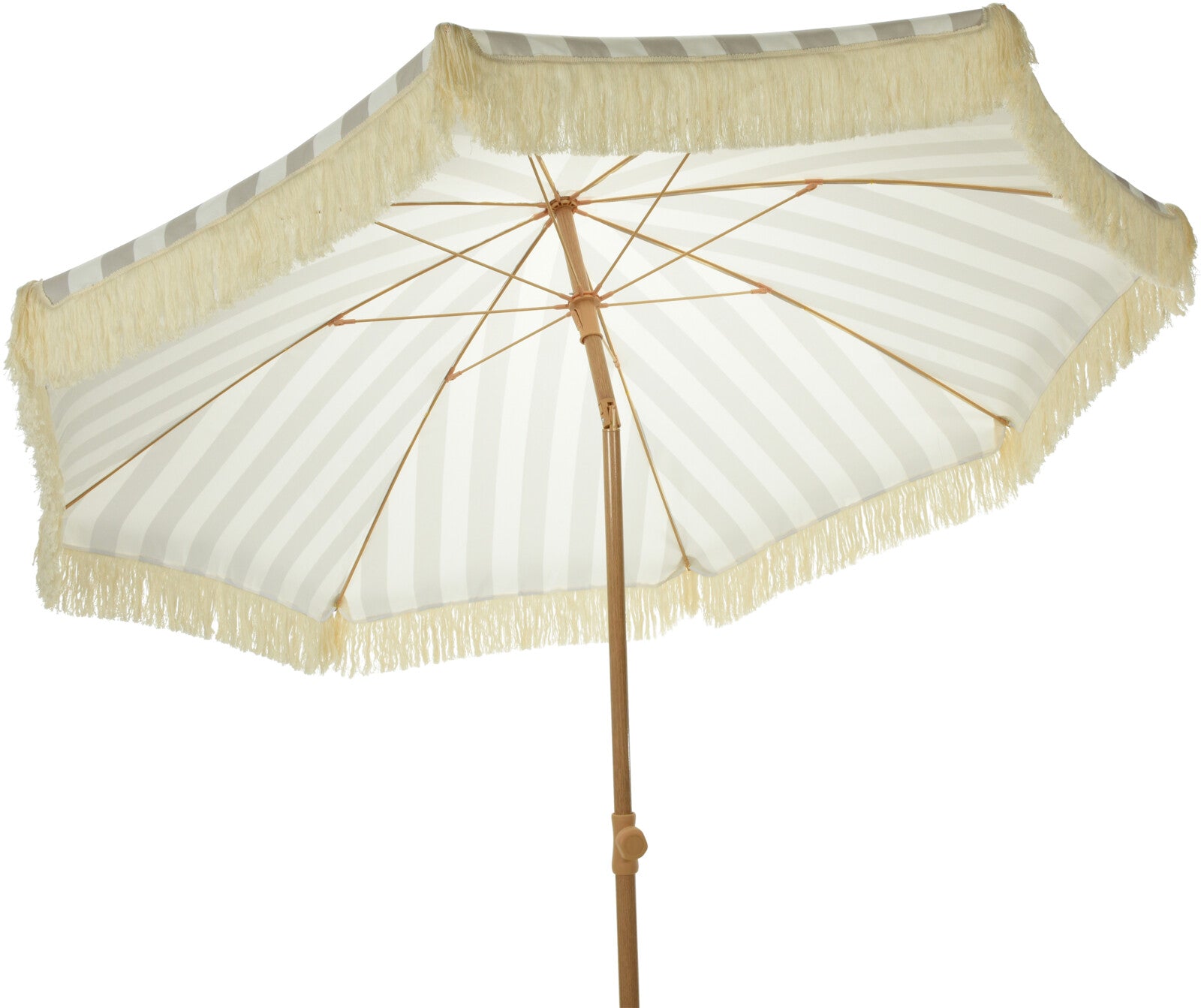 Garden Umbrella Striped Parasol with Fringe, Taupe, Ø 200 cm
