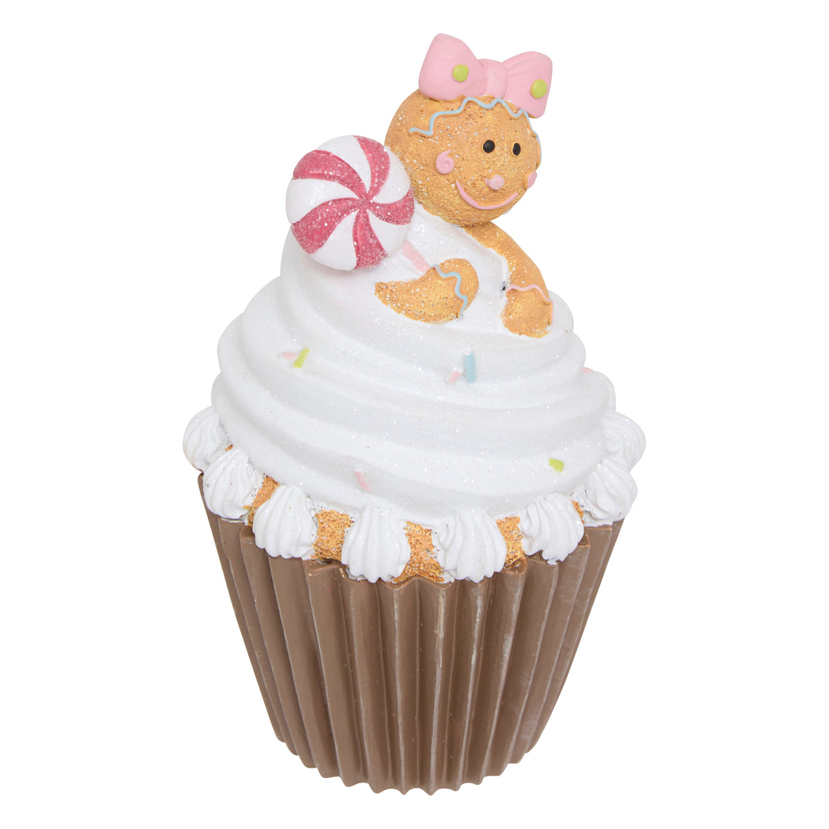 Gingerbread Cupcake Decor – Polyresin Christmas Tabletop Accent