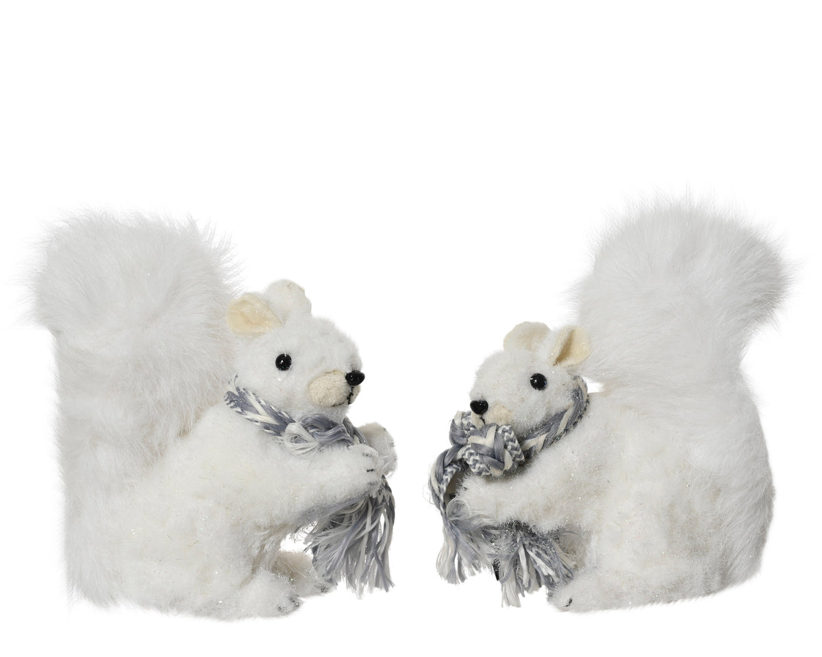 Squirrel Polyester Glitter With Scarf - White Tree Ornament H15cm