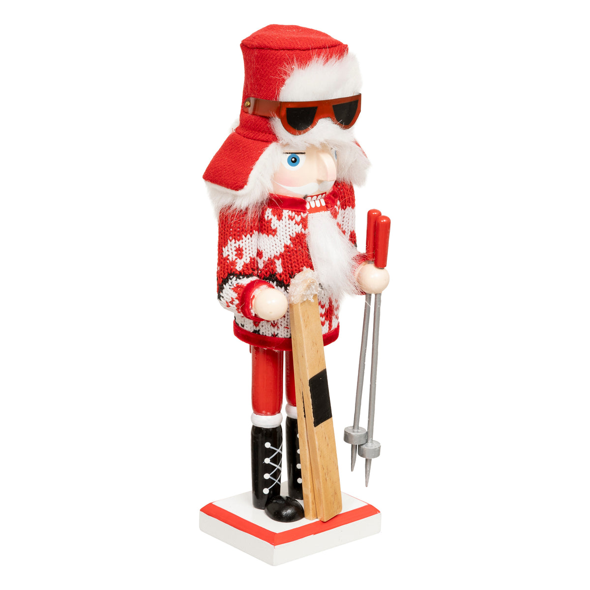 Skier Nutcracker, Height 25 cm, Red Wooden Christmas Decoration