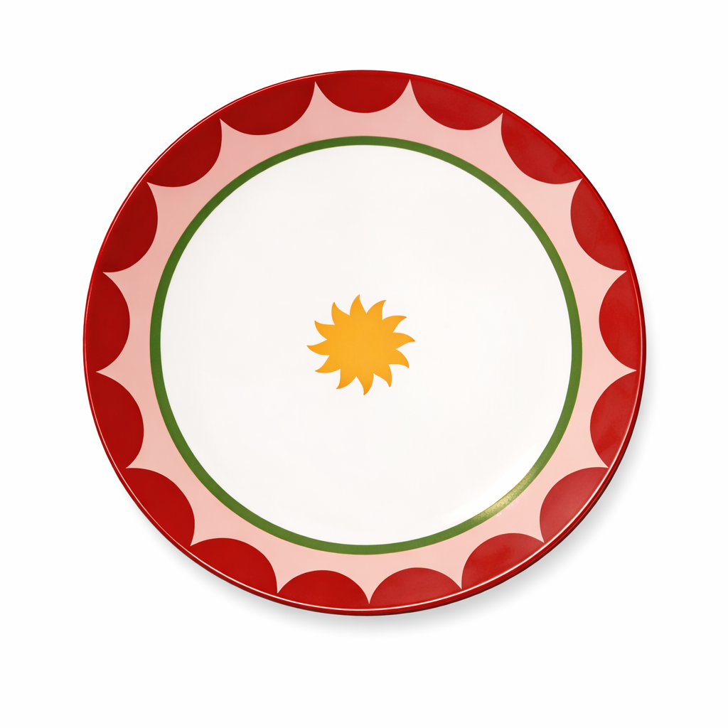 Handmade 26 cm Porcelain Dinner Plate with Sun Design