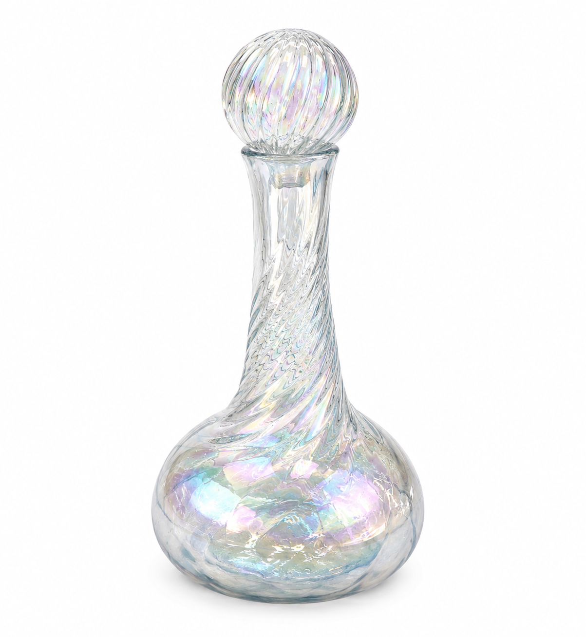 Handmade Twisted Glass Carafe with Pearl Stopper – 20 cm
