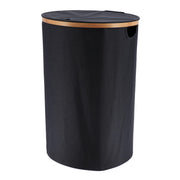 Foldable Round Laundry Basket with Lid, 70L, Polyester and Bamboo Trim