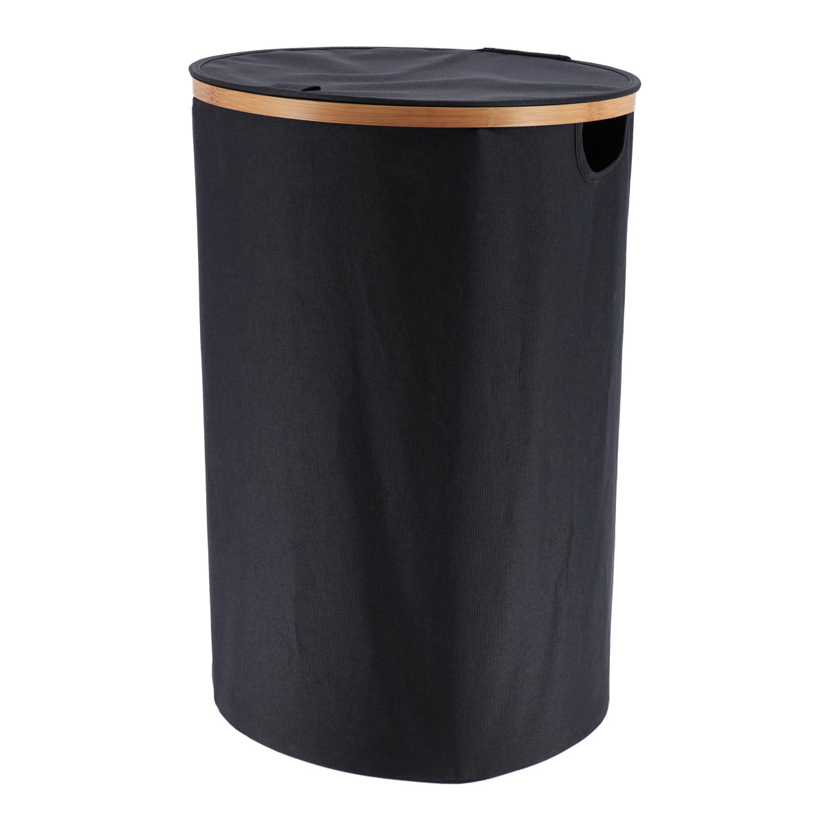Foldable Round Laundry Basket with Lid, 70L, Polyester and Bamboo Trim