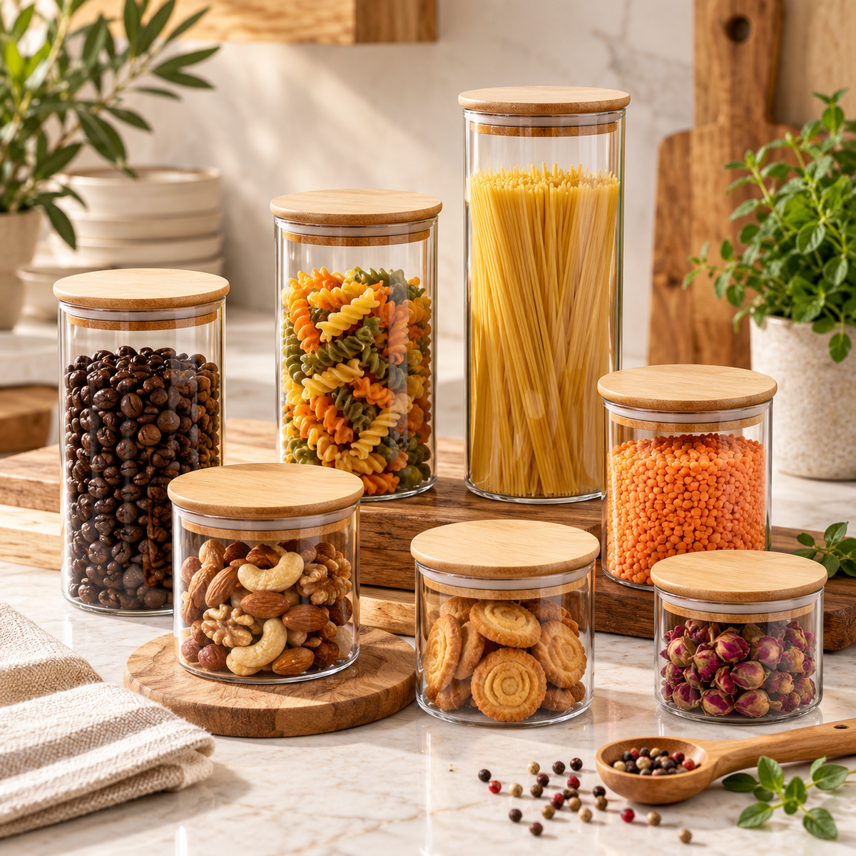 Glass Round Jar with Wooden Lid