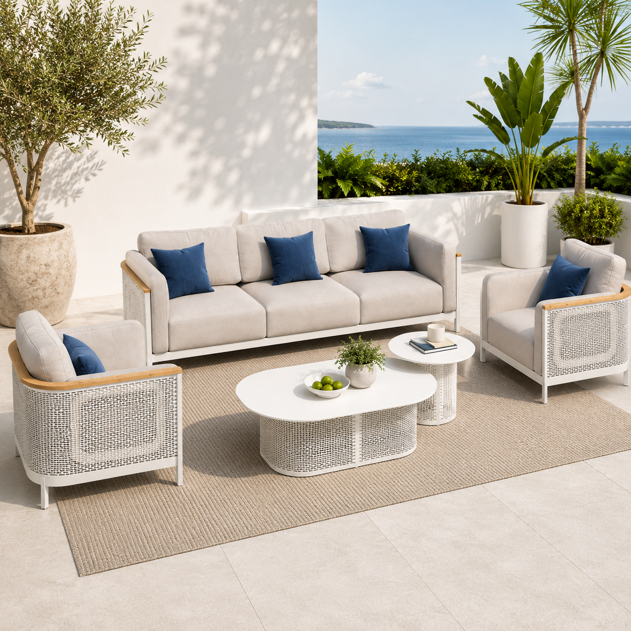 LUXURY OUTDOOR SET 3+1+1 WITH 2 TABLES