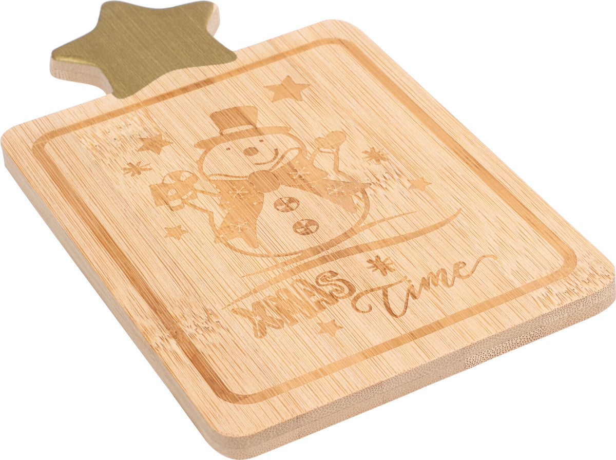 Serving Plate Bamboo 19x11cm Engraved Christmas Design, 3 Handles