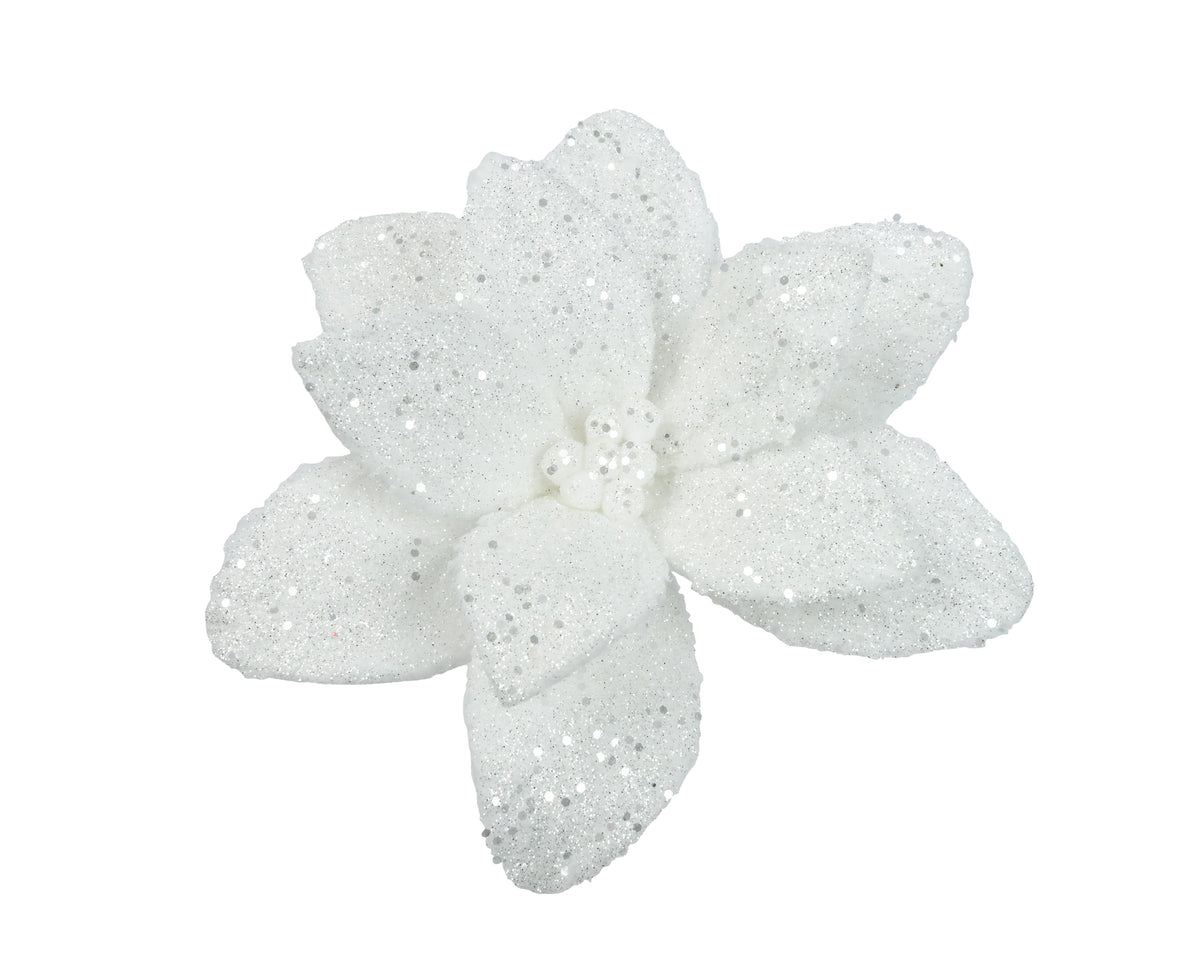 Poinsettia On Clip Faux Fur - Glittered Clip Flower, D18 & D28 cm