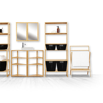 Double Mirror Cabinet with Glass, Bamboo, and MDF