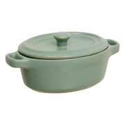 Mini Oval Earthenware Saucepan Dish with Lid & Handles - Stoneware