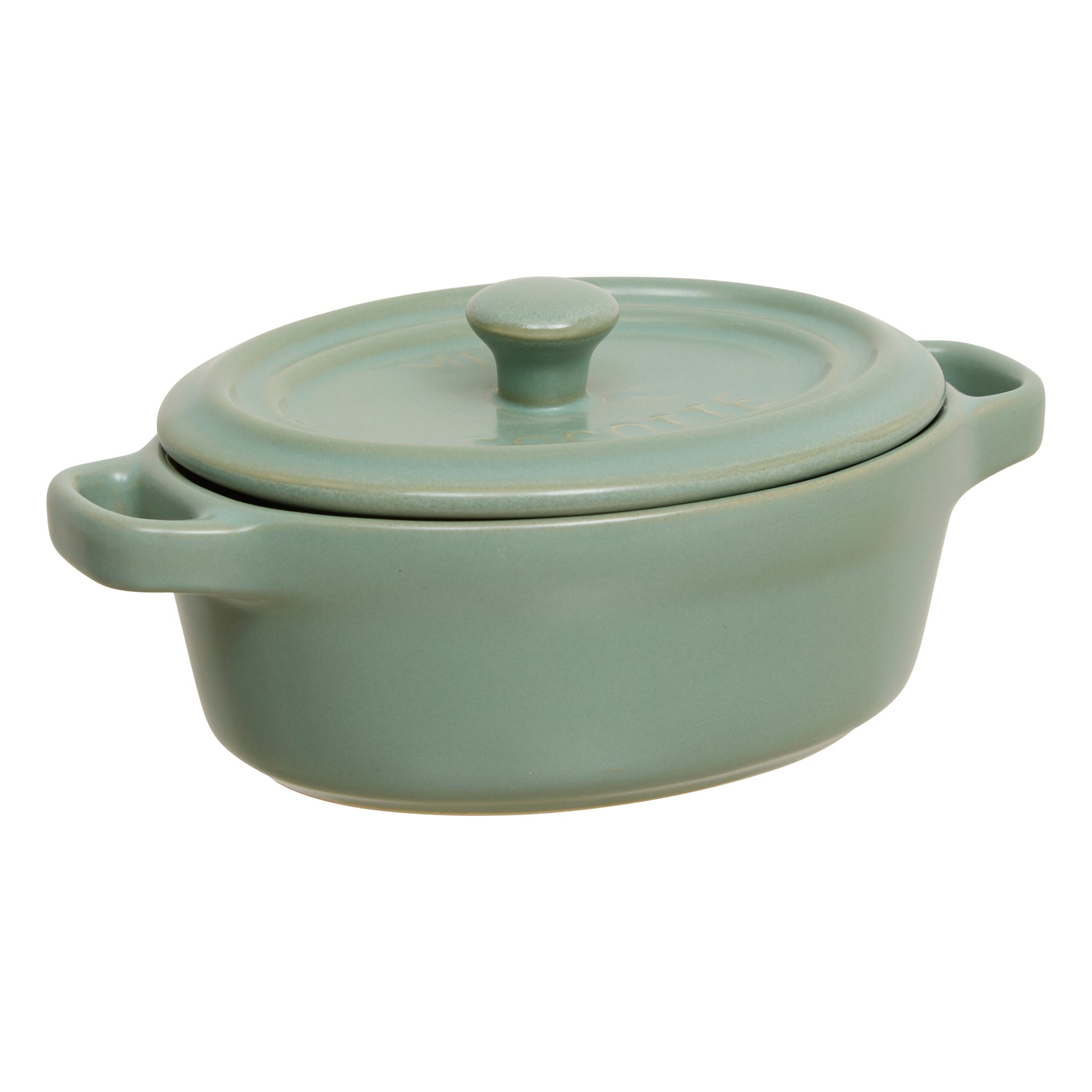 Mini Oval Earthenware Saucepan Dish with Lid & Handles - Stoneware