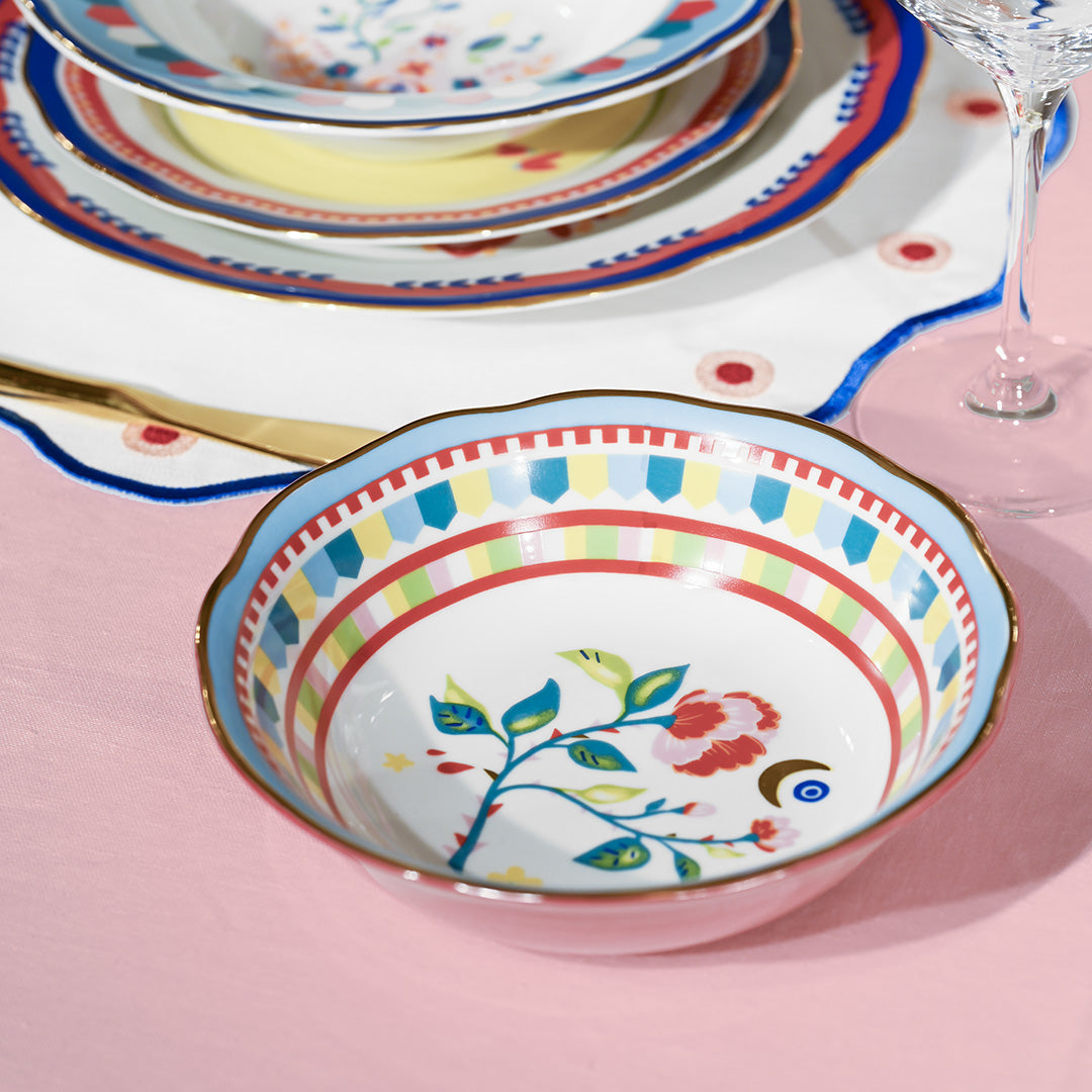 FRUIT BOWL FLOWER - 18cm Floral Serving Bowl with Gold Rim