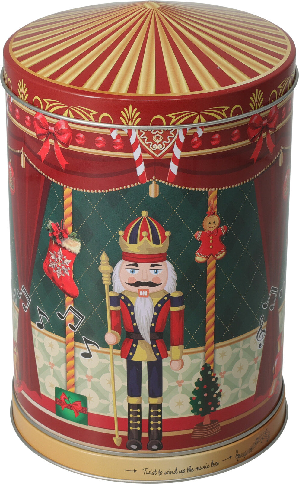 Cracker Storage Tin - Music Box Shape, Dia 13.2 x H 20.2 cm