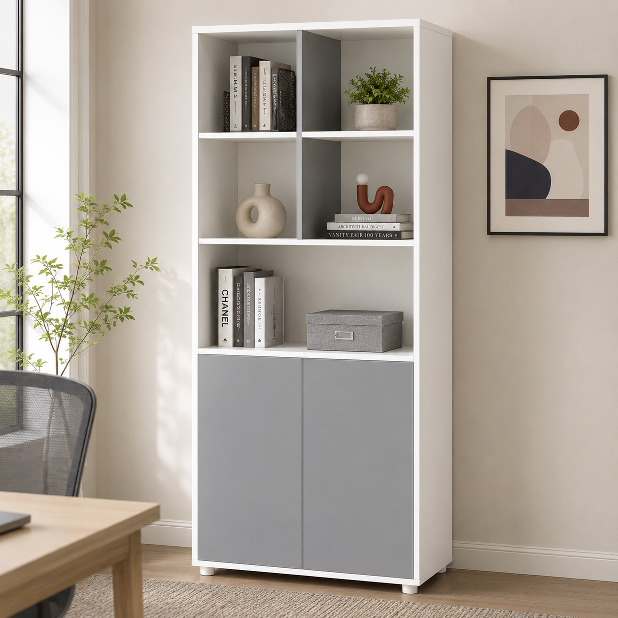 MDF Wood Storage Cabinet with Open Shelves