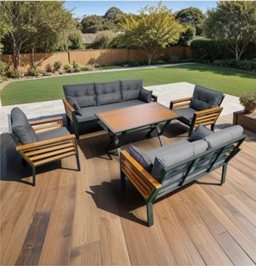 Outdoor Lounge Set 5pcs Wood Detail
