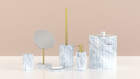 Marby Toilet Brush – Polyresin Marble-Effect Holder with Gold Handle